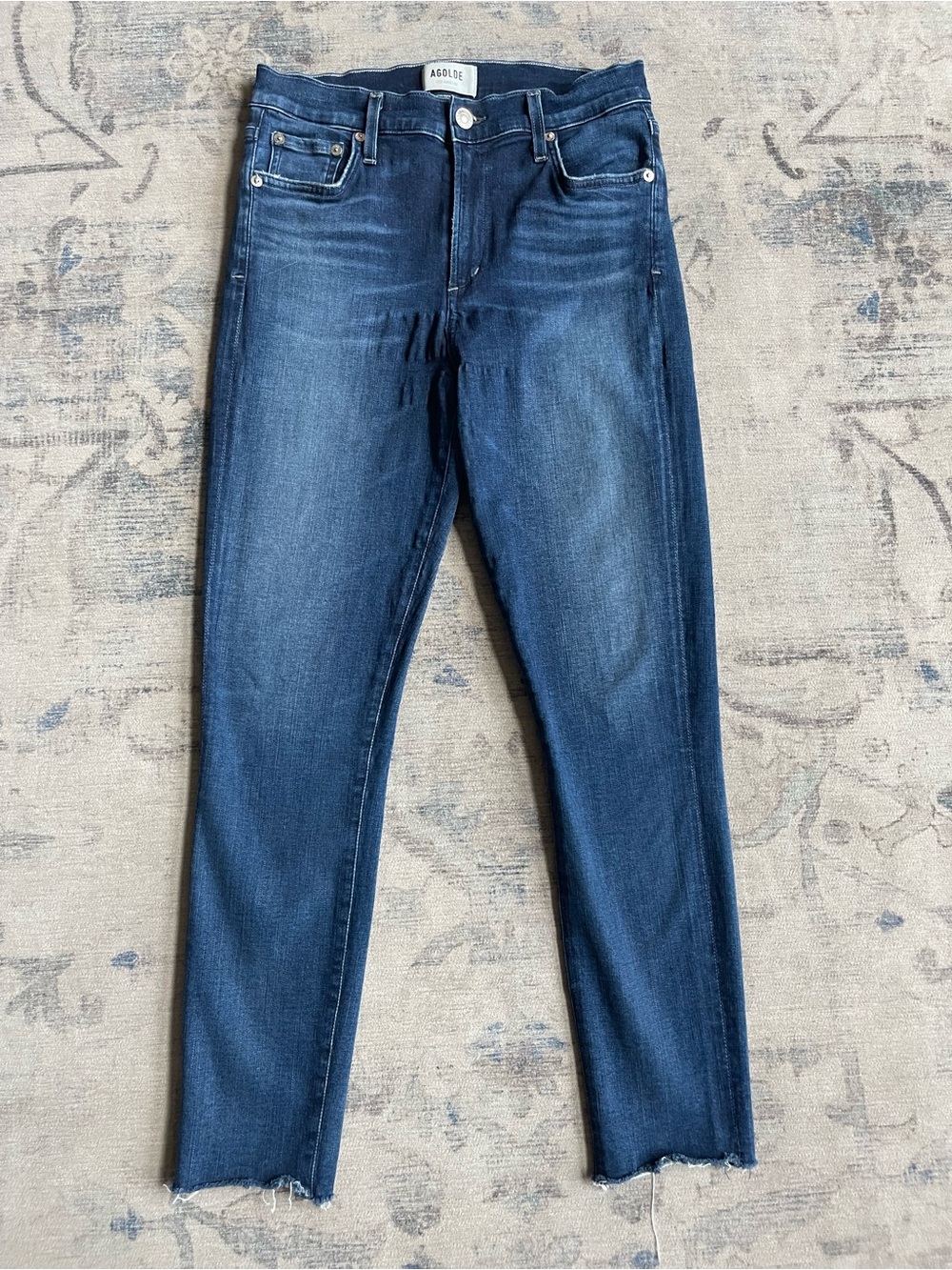 AGOLDE Sophie Crop Jeans Size 28 Dark Wash Raw Hem Stretch Made in USA